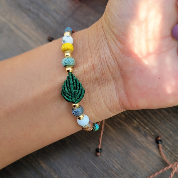 Handmade Beaded Macrame Leaf Bracelets - Picture 3 of 5